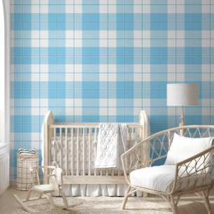 Papier Peint Motif plaid bleu et blanc pour bébé
