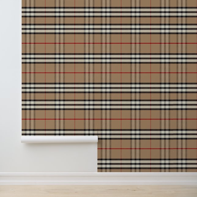 Papier Peint Motif Plaid Brown beige (Application)