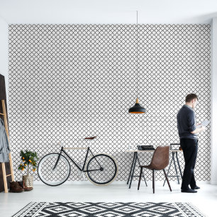 Papier Peint Motif Quatrefoil noir et blanc