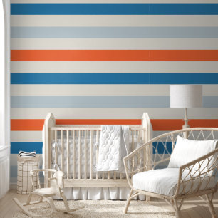 Papier Peint Motif rayé vibrant Bleu et orange Nursery