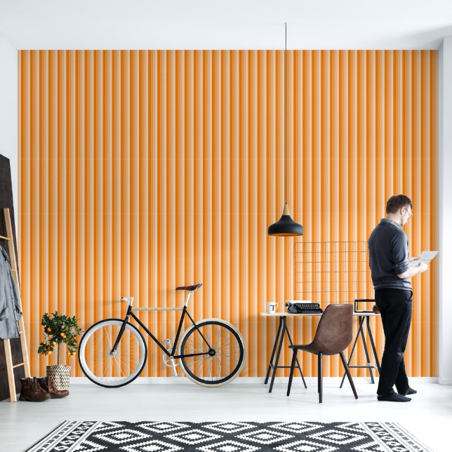 Papier Peint Motif rayée moderne dans les tons orange (Salon)
