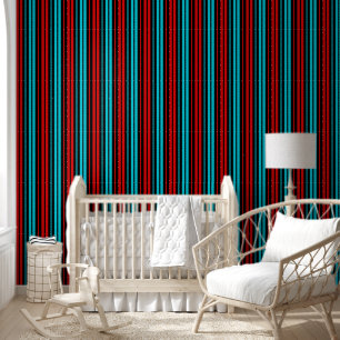 Papier Peint Motif rayures rouges bleues noires  