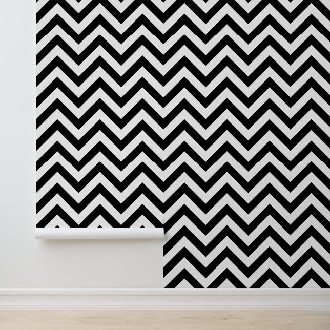 Papier Peint Motif rétro à la mode noir blanc Chevron (Application)