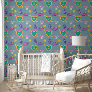 Papier Peint Motif Rétro Émoticône de Paix Mignon et Coloré OMG