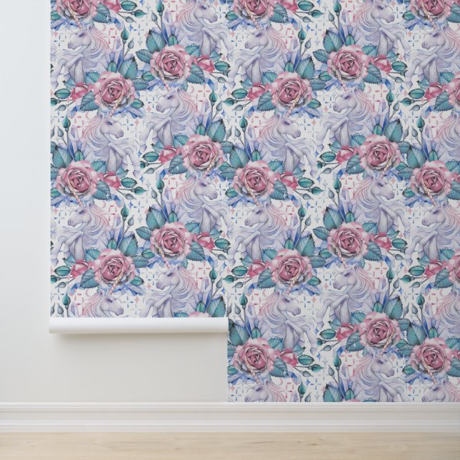 Papier Peint Motif Rose rose et bleu (Application)