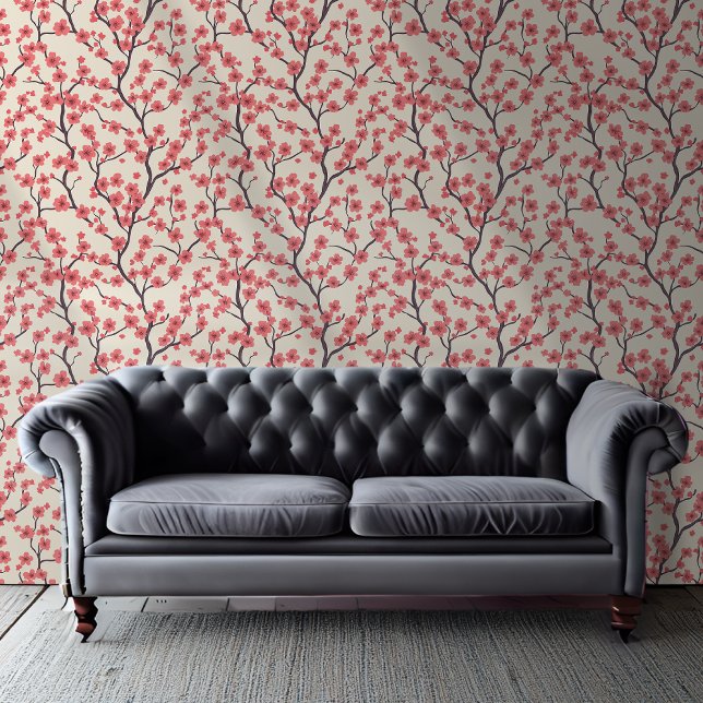 Papier Peint Motif rouge et rose cerisier (Créateur téléchargé)
