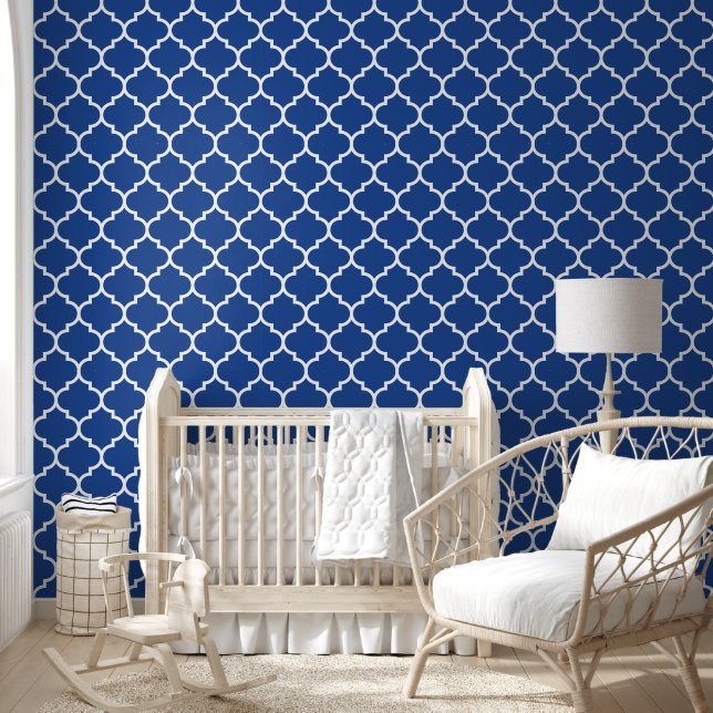 Papier Peint Motif Royal Blue White Quatrefoil (Enfants)