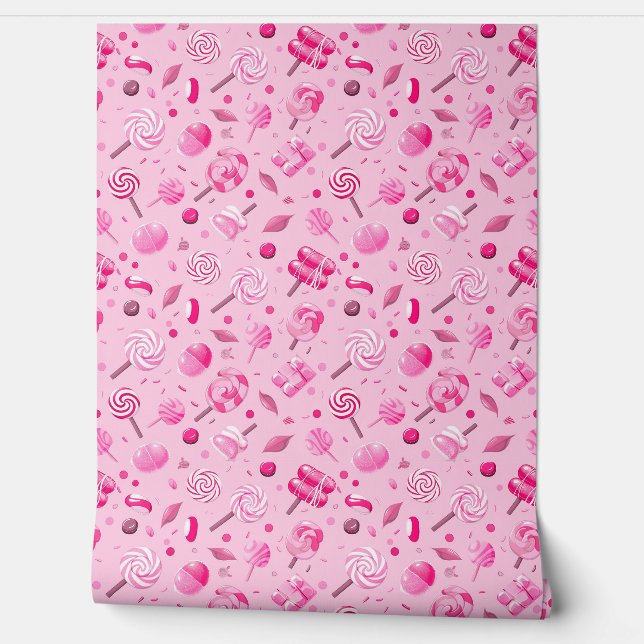 Papier Peint Motif sans couture avec bonbons, lollipopes, bleu  (Déroulement)