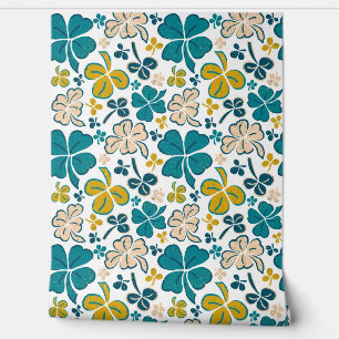 Papier Peint Motif Shamrock de  de Tissu Beige Vert