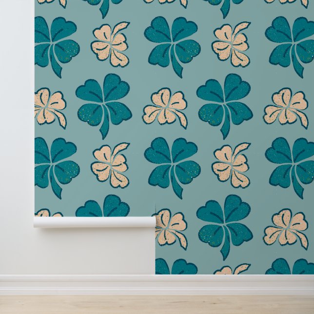 Papier Peint Motif Shamrock de  de Tissu Beige Vert (Application)