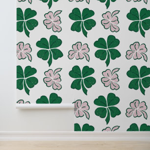 Papier Peint Motif Shamrock de trèfle rose vert