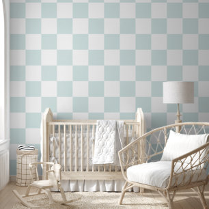 Papier Peint Motif simple moderne blanc et Aqua Checkerboard