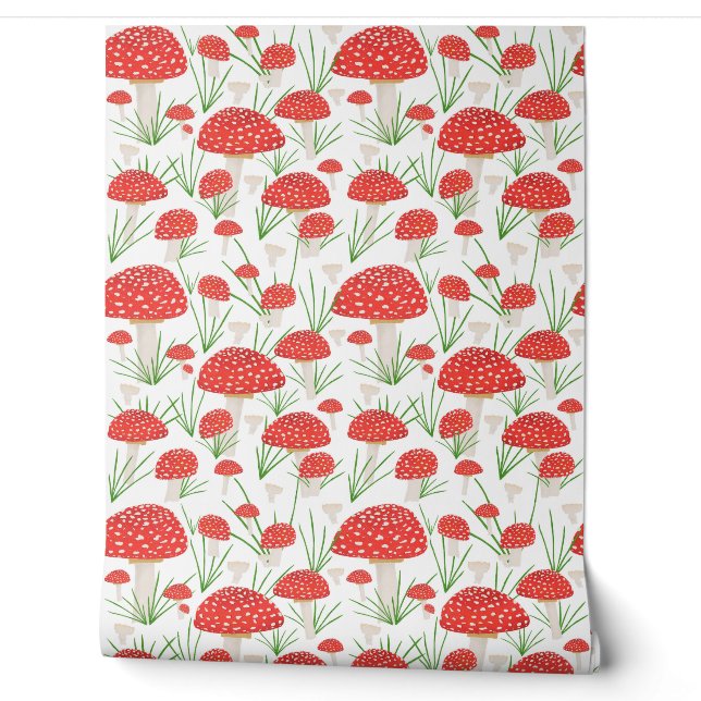 Papier Peint Motif tiré à la main du champignon rouge (Déroulement)