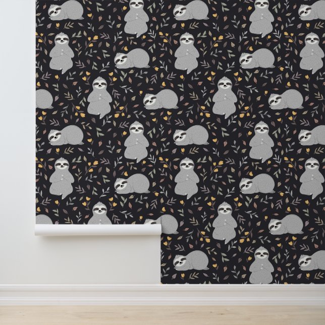 Papier Peint Motif Tropical Baby Sloth (Application)