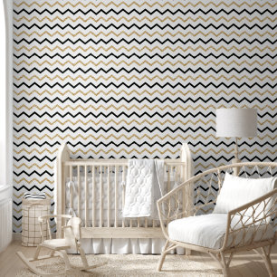 Papier Peint Motifs de lignes zigzag noires et dorées chic