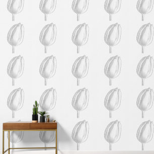 Papier Peint Motifs floraux Tulipes Jardin Blanc Noir Fleurs