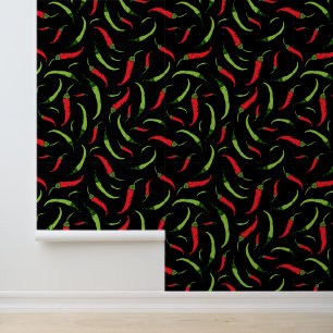 Papier Peint Mouchetons rouges et verts sur noir