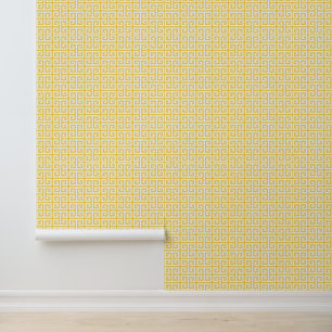 Papier Peint Moutarde et clé grecque blanche Moyen