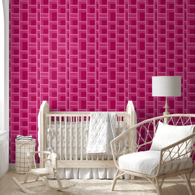 Papier Peint moyen siècle moderne abstrait rose géométrique (Enfants)