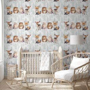 Papier Peint nature mignon bébé animaux forêt aquarelle