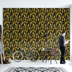 Papier Peint Nature opulente : Feuillage doré sur Arrière - pla