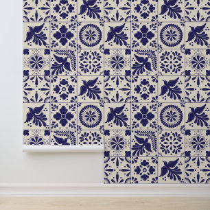 Papier Peint Nil Bleu Linge mexicain traditionnel Talavera Carr