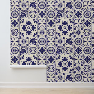 Papier Peint Nil Bleu Linge mexicain traditionnel Talavera Carr