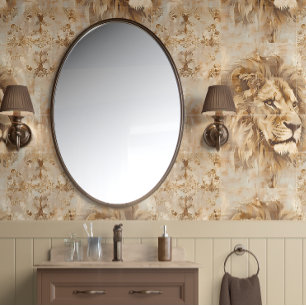 Papier Peint Noble Lion - Beige, Or, Blanc - Traditionnel