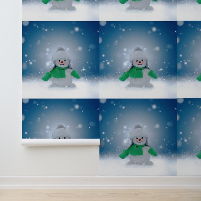 Papier Peint Noël bonhomme de neige SlipperyJoe foulard vert m (Application)