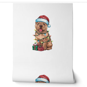 Papier Peint Noël Éclairage Santa Chapeau Shar Pei Chien Noël