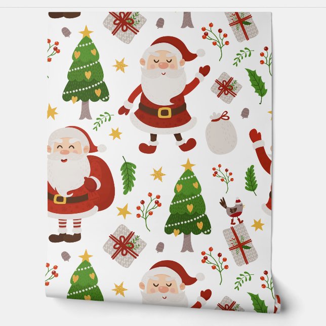 Papier Peint Noël festif de Cute Père Noël (Déroulement)