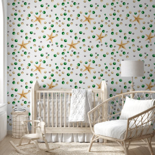 Papier Peint Noël Green Balls Gold Stars Nursery