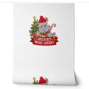 Papier Peint Noël Joyeux Moo Deng Cute Baby Hippo Bounco Ap
