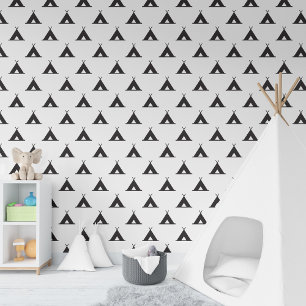 Papier Peint Noir Blanc Amérindien Hut Shelter Icon Boho