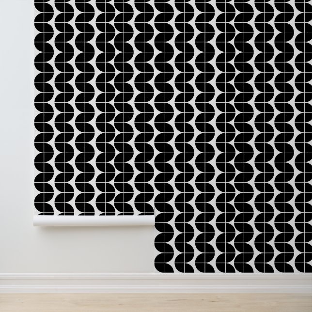 Papier Peint Noir et blanc Mid-Century Motif Abstrait moderne (Application)