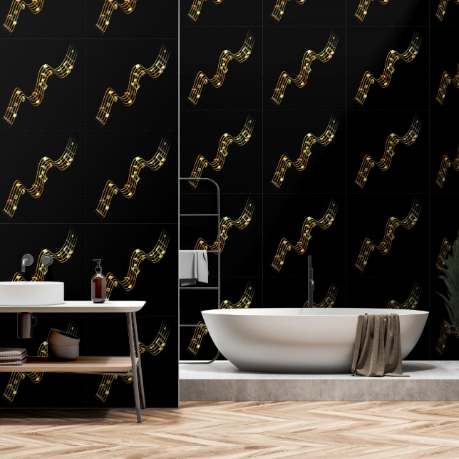 Papier Peint Noir et or Notes musicales Couleur personnalisée (Salle de bain)