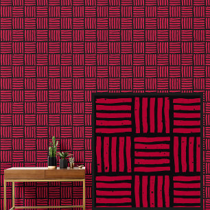 Papier Peint Noir sur Carrés de grille rouge