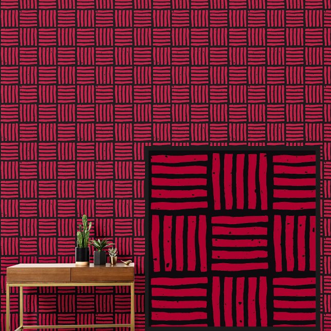 Papier Peint Noir sur Carrés de grille rouge (Créateur téléchargé)