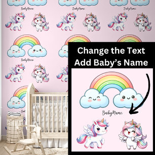 Papier Peint Nom du bébé, icornes mignonnes et arc-en-ciel sur 