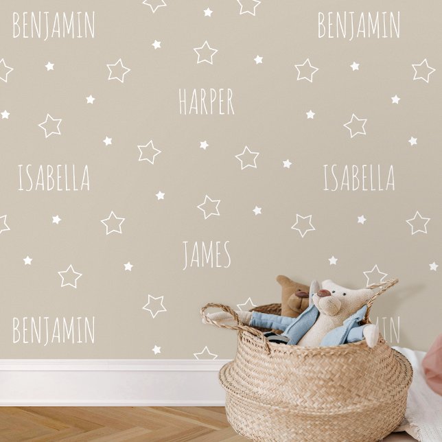 Papier Peint Nom personnalisé Cute Étoile Beige Enfants Nursery (Créateur téléchargé)