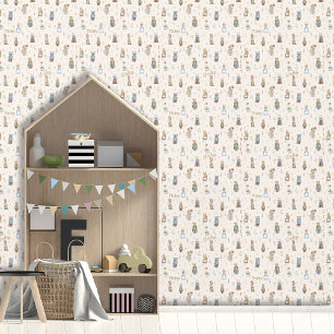 Papier Peint Nom personnalisé mignon Bois Animaux Garçon Fille