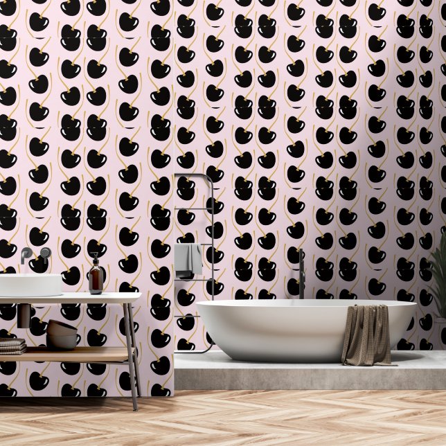 Papier Peint Nostalgic powder pink black cherry wallpaper  (Salle de bain)