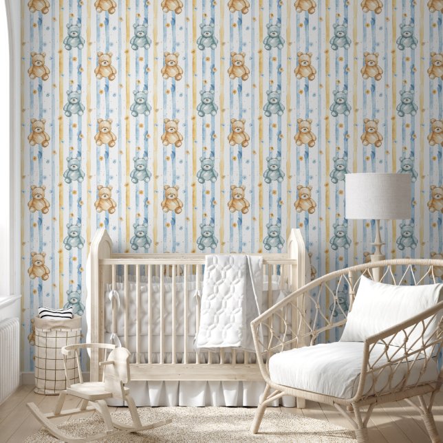 Papier Peint Nounours Et Fleurs Motif (Enfants)