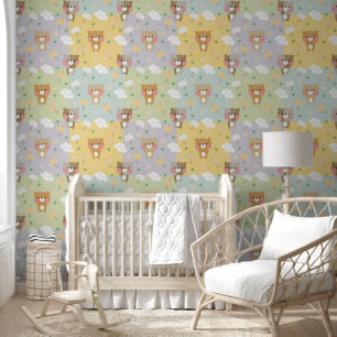 Papier Peint Nounours pastel et nuages de pluies mignons