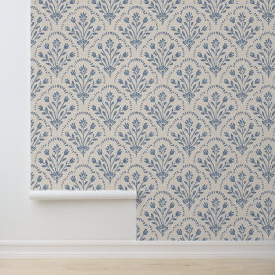 Papier Peint Nouveau motif à coquilles florales bleues de ferme