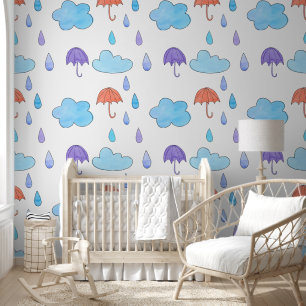 Papier Peint Nuages bleus et parapluies de pluie