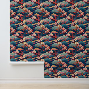 Papier Peint Nuages et fleurs japonais
