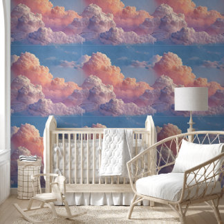 Papier Peint Nuageux Rêveurs Rose Bleu Ciel Nursery