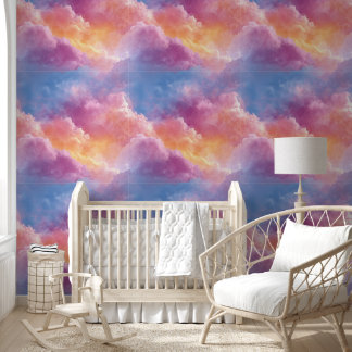 Papier Peint Nuageux Rêveurs Rose Bleu Vibrant Chambre de Bébé