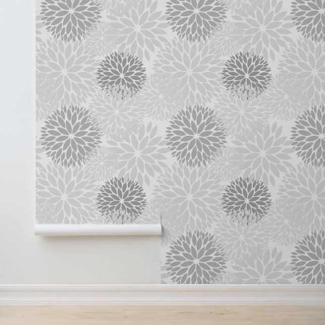 Papier Peint Nuances de gris floral (Application)
